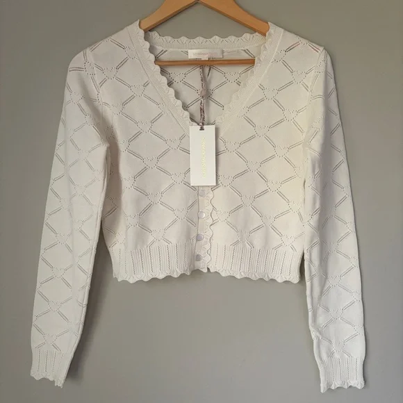 NWT LoveShackFancy Petra Knit Heart Argyle Cardigan Parchment Cream Ivory | S - Picture 6 of 14